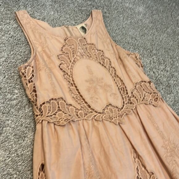 Anthropologie embroidered tan sleeveless dress Sz M Medium Romantic Lined Boho - Picture 15 of 16